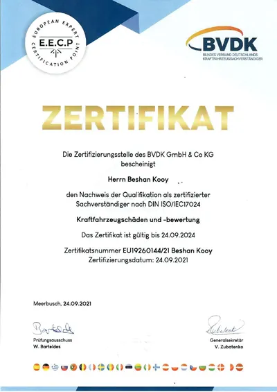 Nachweis: Sachverständiger nach DIN ISO/IEC 17024